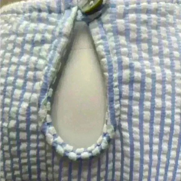 Green Envelope Blouse Blue and White Striped Size Large - Picture 4 of 5